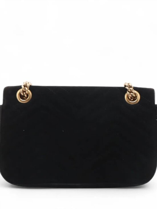 Gucci GG Marmont Crystals Velour x Bijou Chain Shoulder Bag Black - Picture 2 of 14